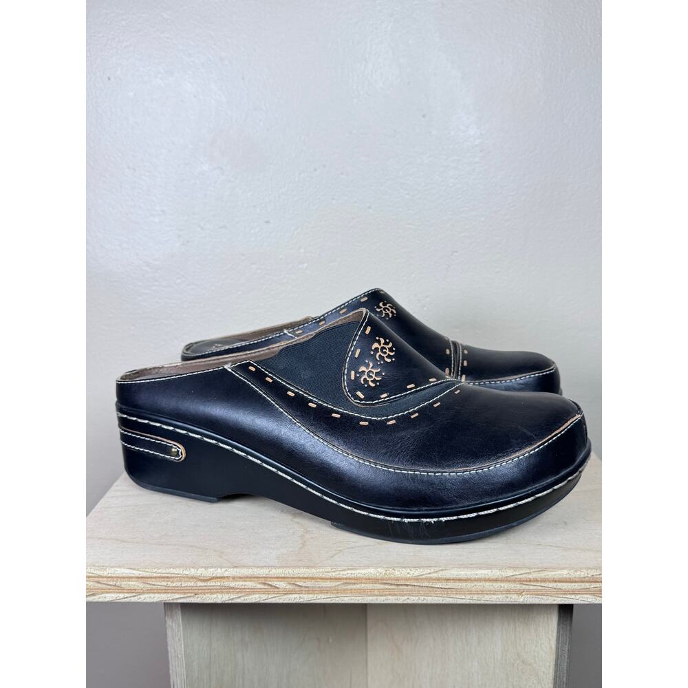 L'Artiste CHINO Clogs Black Embossed Leather Boho Lagenlook Comfort 42 10.5-11